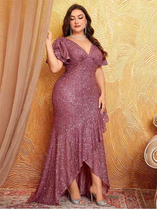 パーティードレス レディース スパンコール イブニングドレス ロング丈 マーメイド Vネック 高見え 大..