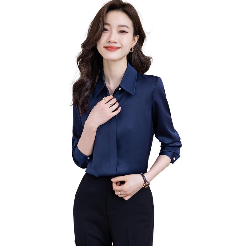シャツ レディース 長袖 ブラウス オフィス カジュアル ポリエステル 仕事着 通勤着 トップス 白 黒 紺色 茶色 S M L XL XXL XXXL XXXXL