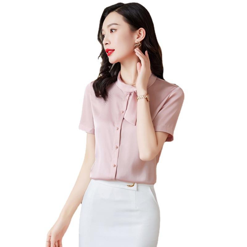 シャツ レディース 半袖 ブラウス オフィス カジュアル フォーマル ポリエステル ピンク系 ホワイト 白..