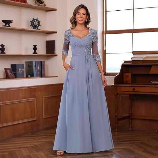 ドレス レディース レース 貼花 ロング フォーマル パーティー 7分袖 結婚式 二次会 披露宴 お呼ばれ ..