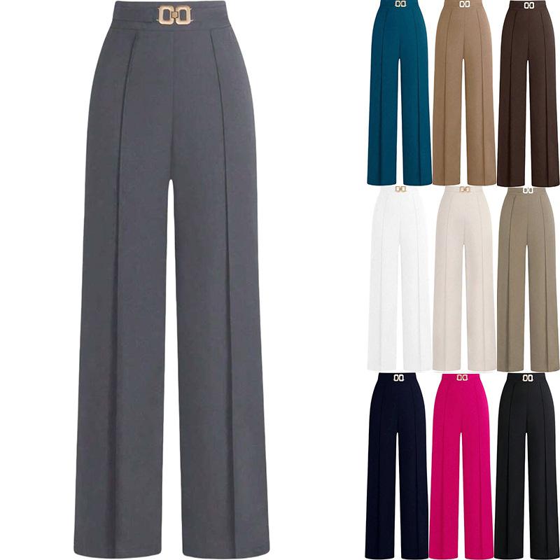 パンツ レディース 高腰 ワイドパンツ ポリエステル ゆったり 通勤 オフィス カジュアル ブラック グレー ホワイト ベージュ 無地 薄手 ストレートパンツ ズボン ボトムス