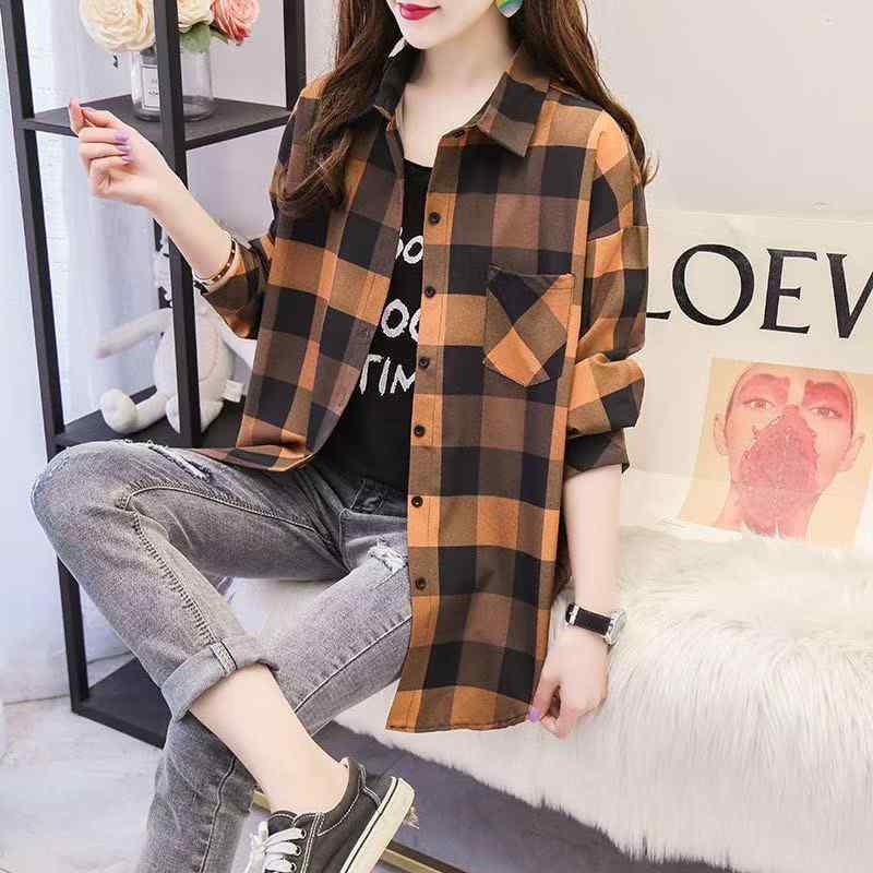 シャツ レディース 長袖 ゆったり 韓国風 春秋 格子柄 コットン 学院風 羽織り 大きいサイズ 赤 ピンク..