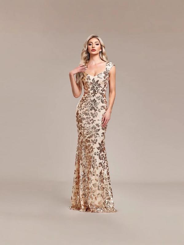 ワンピース レディース ローズゴールド スパンコール 花柄 ノースリーブ イブニングドレス フォーマル ..