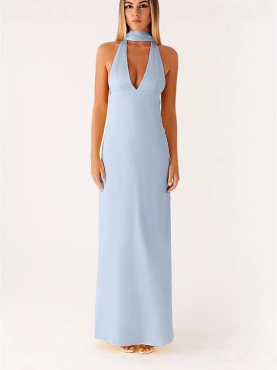 ワンピース レディース 深Vネック ノースリーブ 花柄 ロングワンピース 膝下丈 タイトスカート セクシ..