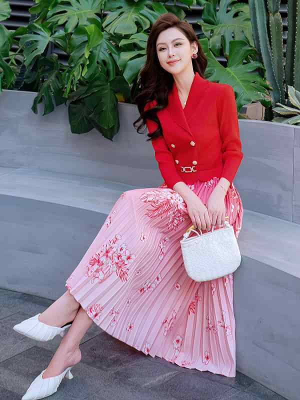 ワンピース レディース 波浪襟 Aライン 高腰 ポリエステル 花柄 皺 膝下丈 おしゃれ着 通勤 パーティー..