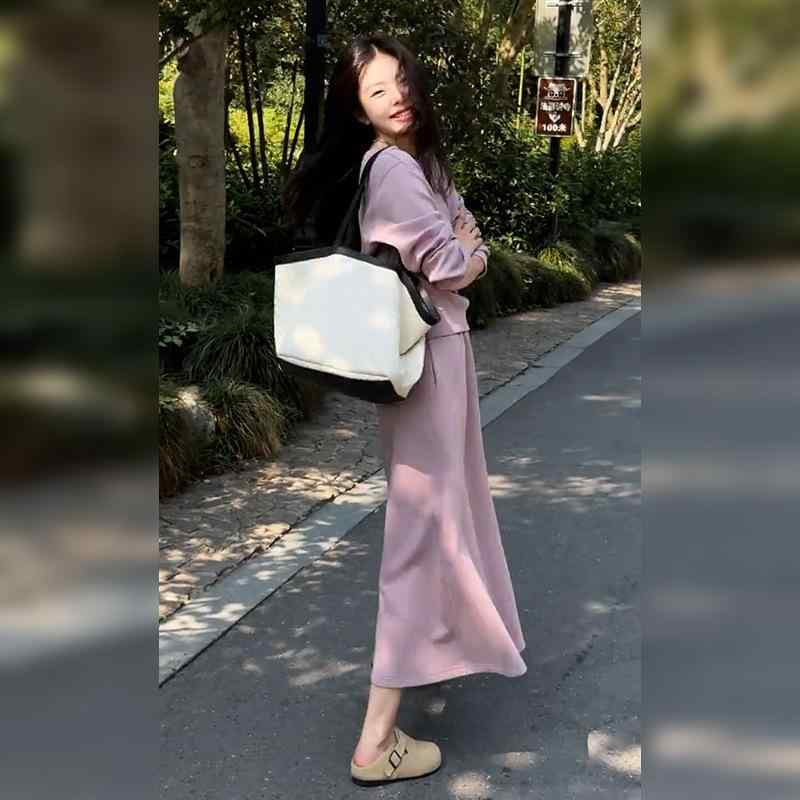 スウェット レディース セットアップ 春夏 Aラインスカート ロング丈 韓国系 きれいめ フェミニン カジュアル 普段使い お出かけ