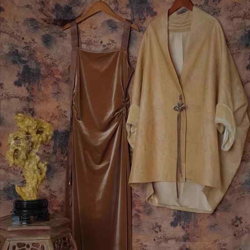 ワンピース レディース 秋冬 チャイナドレス セットアップ ベルベット 膝丈 ミモレ丈 長袖 ポリエステル 切り替え エレガント 上品 パーティードレス フォーマル 中国風