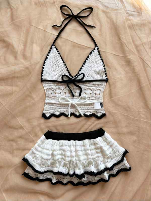 セットアップ レディース ニット キャミソール ＆ ミニスカート 上下セット 2点セット 刺繡 エレガント..