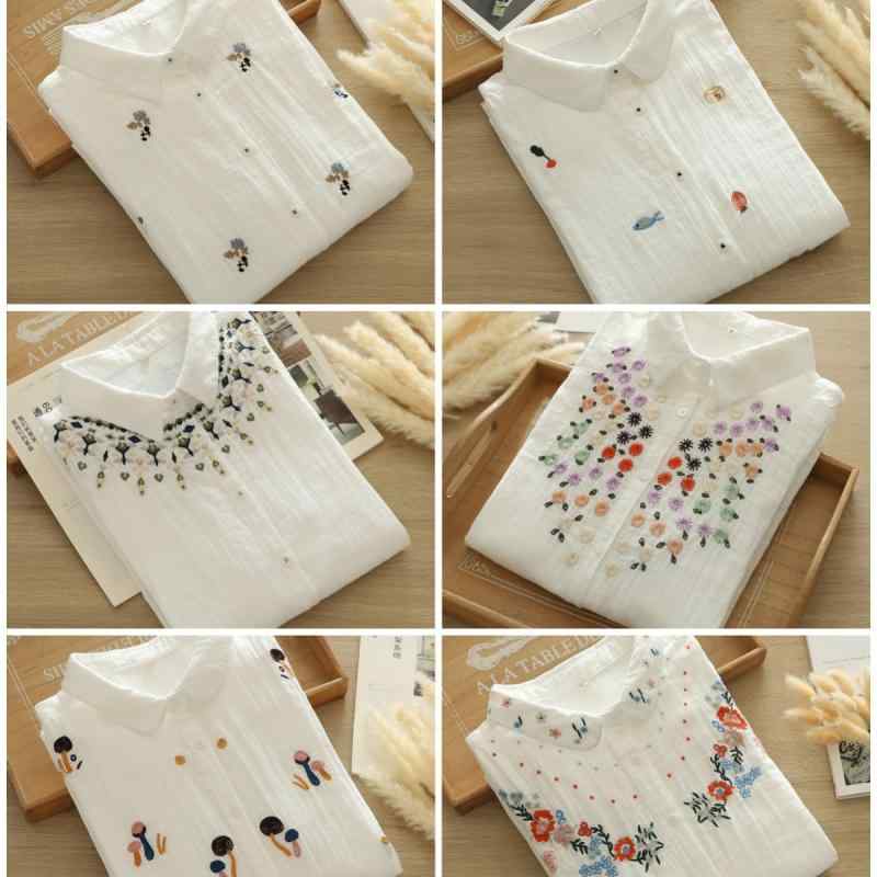 シャツ レディース 長袖 ゆったり カジュアル 韓国風 学院風 刺繍 かわいい コットン 刺繡 チュニック ..