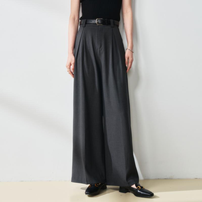 パンツ レディース 高身長 細見え 通勤 ゆったり ストレート スラックス 灰色 黒色 ポリエステル 美脚..