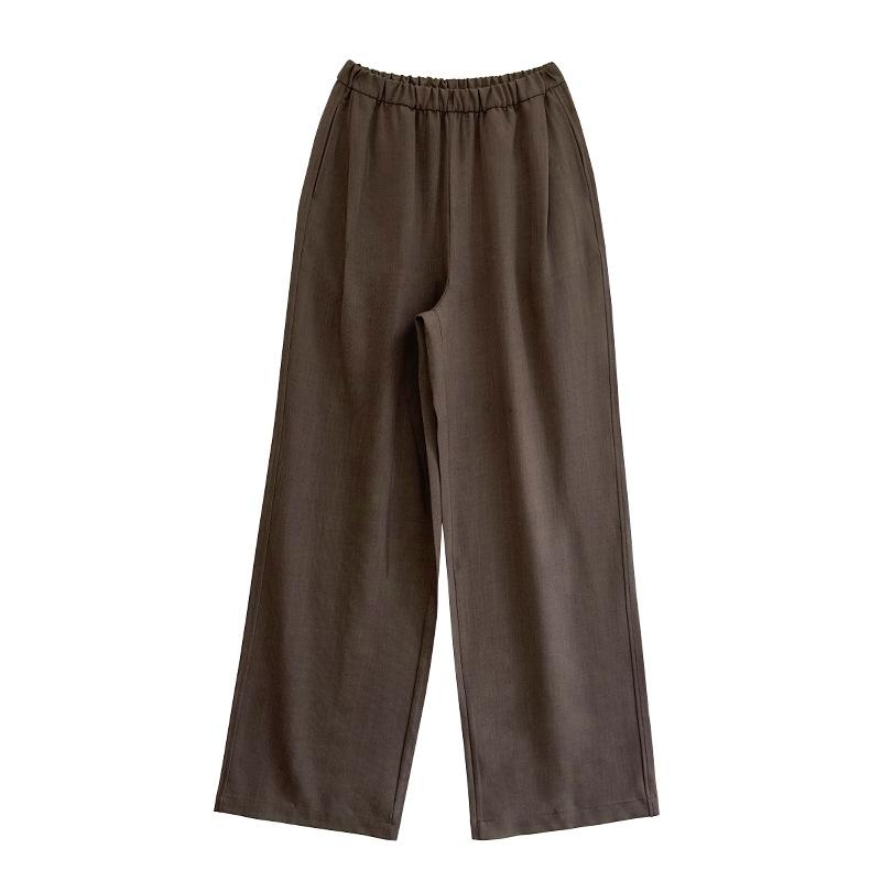 パンツ レディース 秋物 ストレートパンツ ポリエステル 高見え 無地 薄手 ハイウエスト ゆったり 楽ちん S M L XL 黒 白 ベージュ グレー ブラウン