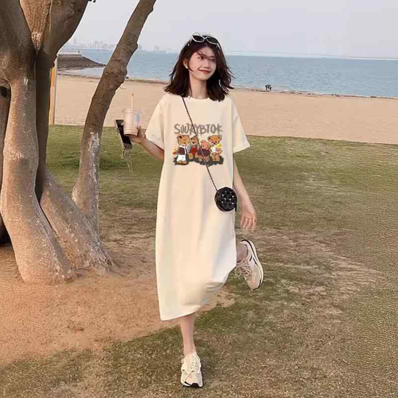 ワンピース マタニティ レディース 春夏 半袖 ロング丈 膝下 妊婦服 ゆったり ラウンドネック かわいい..