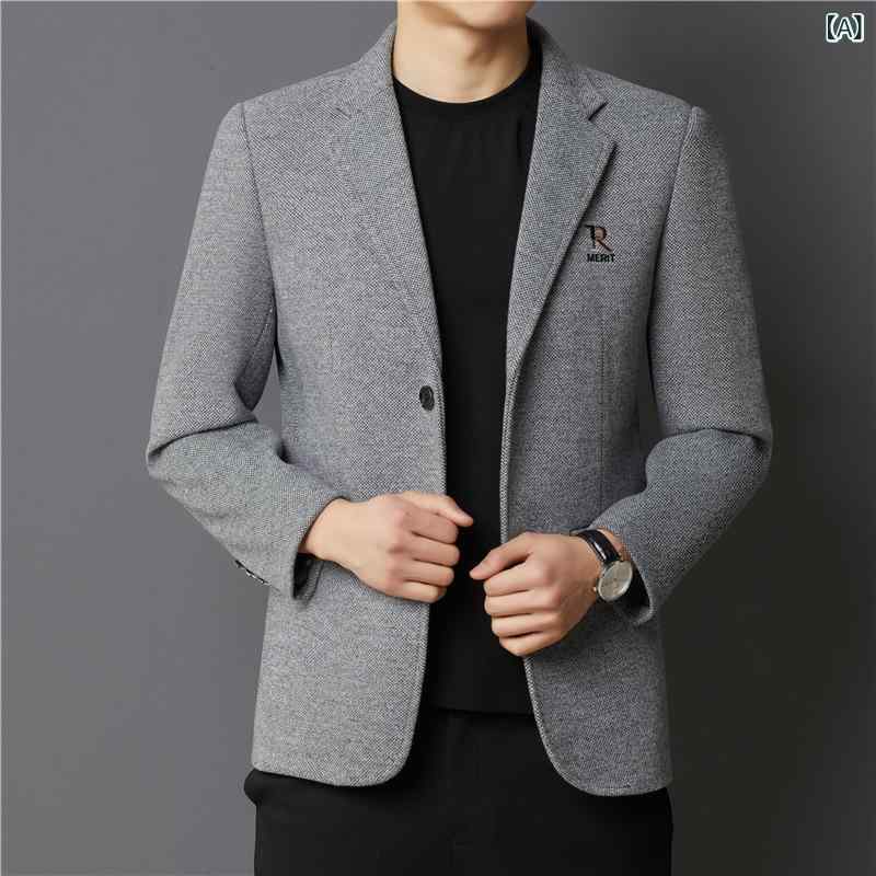 ジャケット 男性用 テーラードジャケット 秋冬 パパ ビッグシルエット レギュラー丈 ポリエステル 洗濯機洗い可能 グレー 深グレー コーヒー 浅コーヒー 170 175 180 185 190