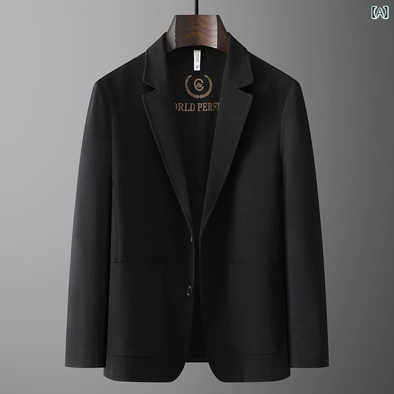 メンズ スーツ 春夏 接触冷感 ストレッチ ウォッシャブル 大きいサイズ ゆったりシルエット ビジネス オフィス カジュアル 男性用 ジャケット ブラック カーキ色