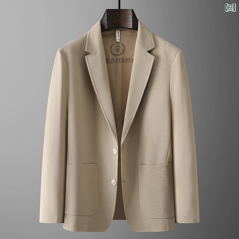 メンズ スーツ 春夏 接触冷感 ストレッチ ウォッシャブル 大きいサイズ ゆったりシルエット ビジネス オフィス カジュアル 男性用 ジャケット ブラック カーキ色