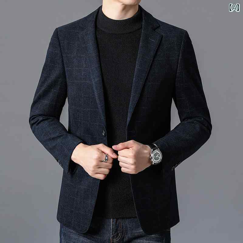 ジャケット メンズ 男性用 格子柄 テーラードジャケット 秋冬 通気 防風 ポリエステル ビジネス カジュアル