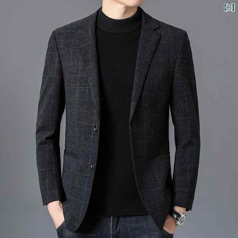 ジャケット メンズ 男性用 格子柄 テーラードジャケット 秋冬 通気 防風 ポリエステル ビジネス カジュアル