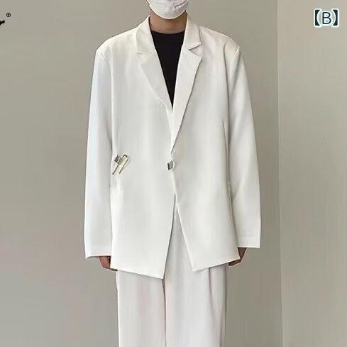 メンズ スーツ ジャケット 秋冬 男性用 カジュアル ゆったりめ ポリエステル ブラック ホワイト 無地