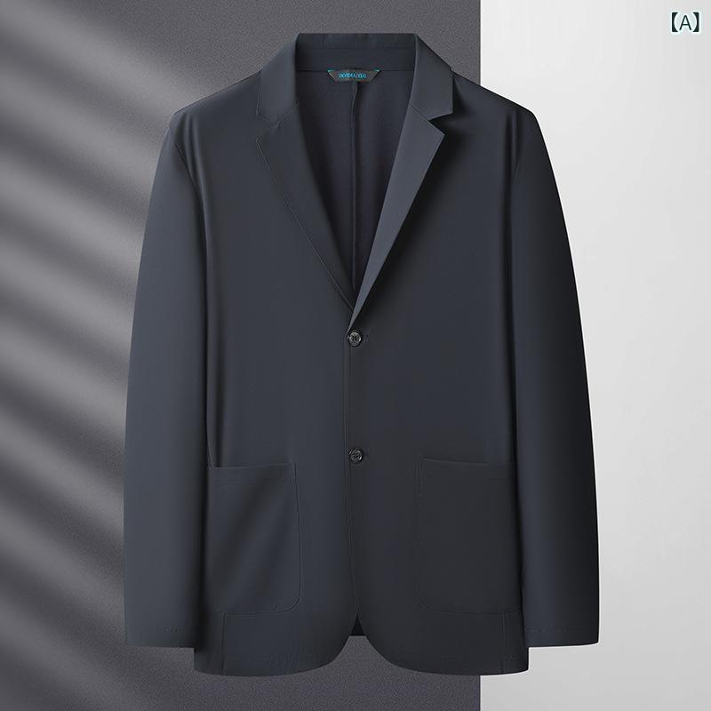 ジャケット 男性用 大きいサイズ ビジネス カジュアル サマースーツ 伸縮性 通気性 無地 深青 高級グレー