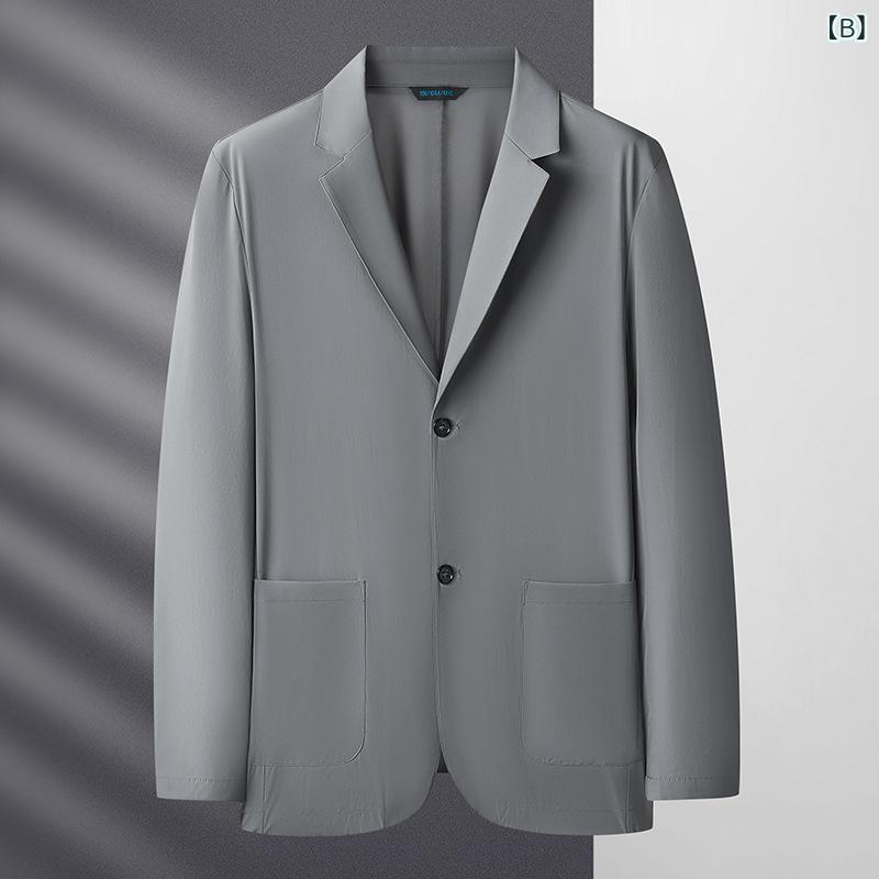 ジャケット 男性用 大きいサイズ ビジネス カジュアル サマースーツ 伸縮性 通気性 無地 深青 高級グレー