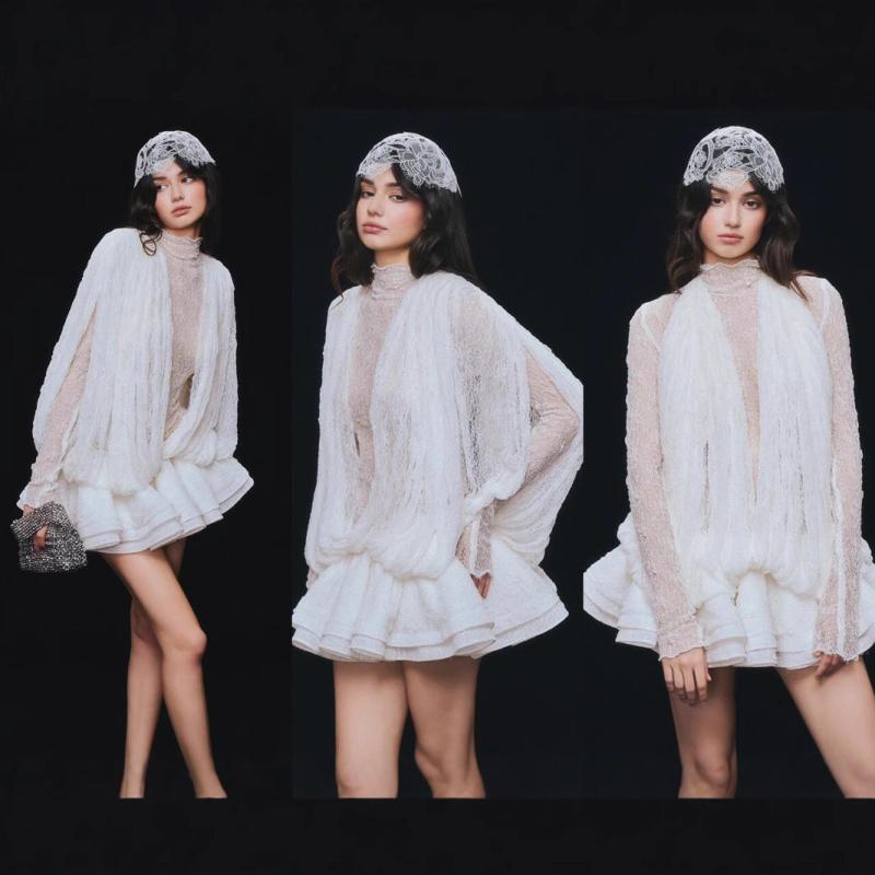 ワンピース レディース 白 レース 膝丈 ノースリーブ チュール Aライン ドッキング 2点セット パーティ..