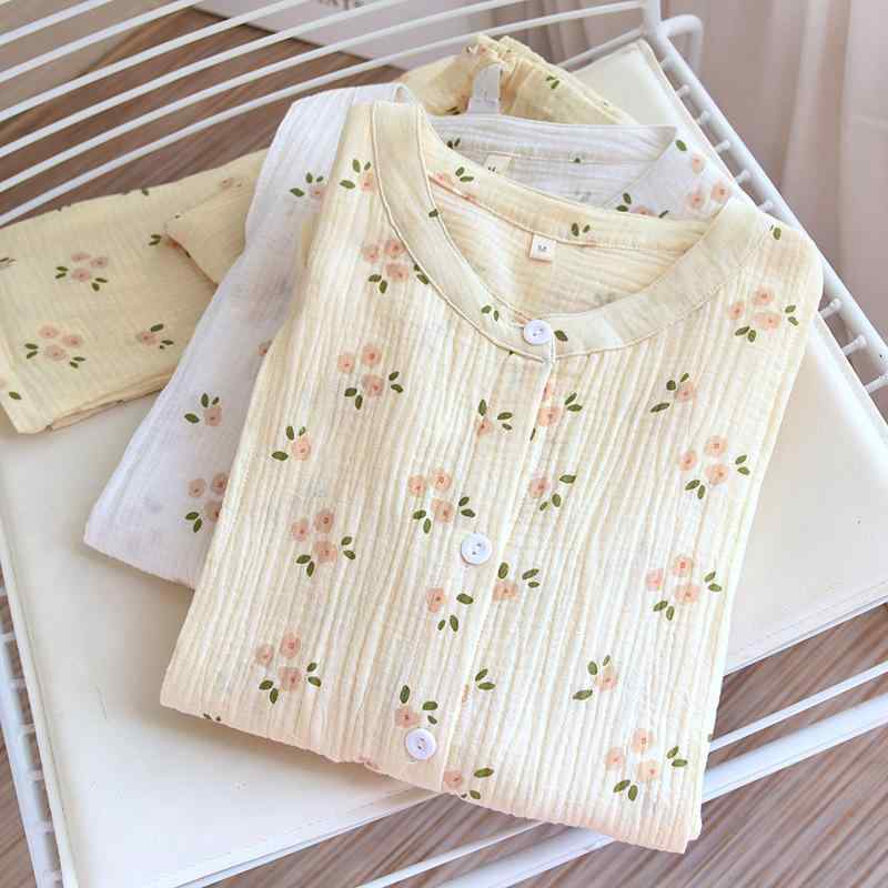 マタニティウェア 春夏 秋冬 授乳服 綿100% ガーゼ 妊婦服 パジャマ 上下セット 風鈴花柄 長袖 長ズボン ルームウェア 部屋着 M L XL XXL XXXL