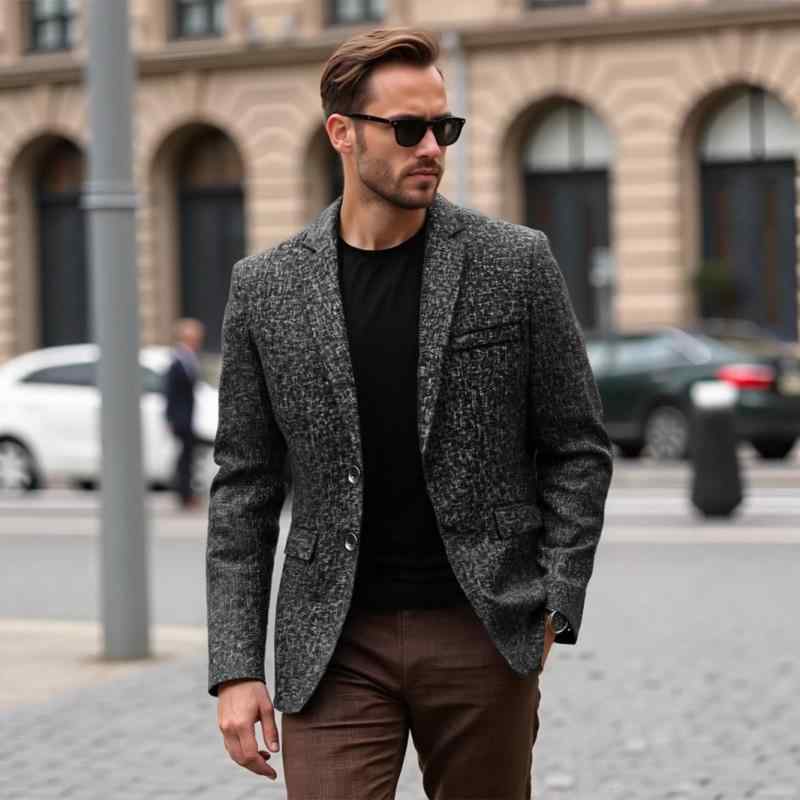 ジャケット 男性用 春秋 テーラードジャケット スリムフィット ポリエステル 通勤 立体ポケット ブラック 黒 グレー 灰色 ネイビー 軽量