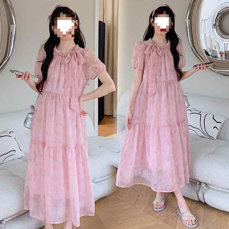 ワンピース マタニティ レディース 妊婦 婦人服 ゆったり バタフライ 蝶結び 切り替え パフスリーブ ピ..