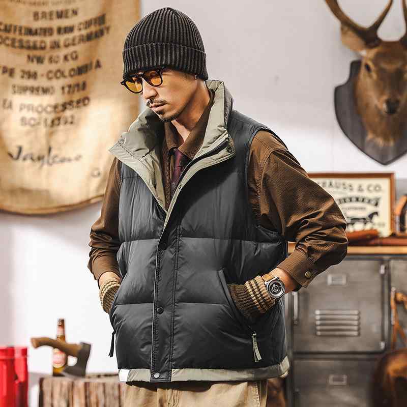 ダウンベスト メンズ 秋冬 男性用 90% 鸭绒 高绒 保温 防寒 スポーツ アウトドア ウェア 無地 ブラック系