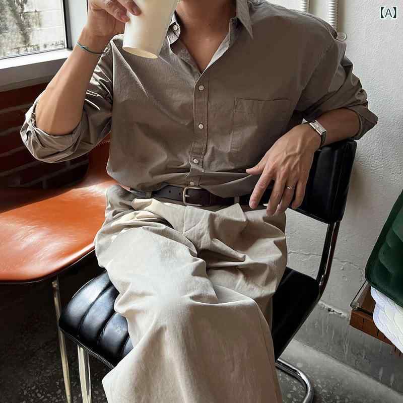 シャツ 男性用 長袖 ポリエステル トップス カジュアル 普段使い カフェ色 白 M L XL 2XL 春