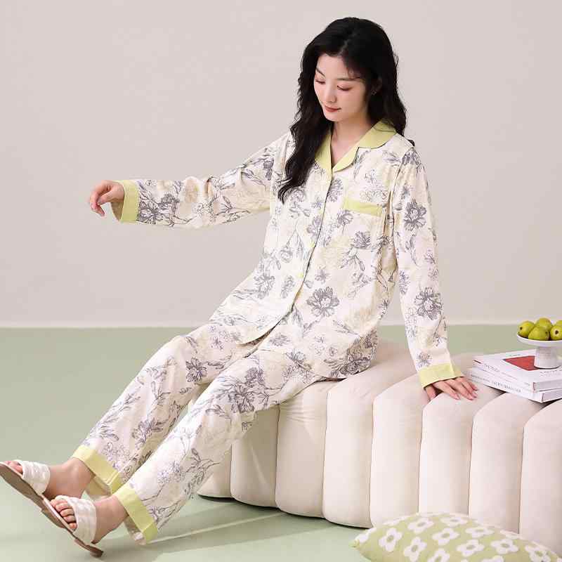 マタニティウェア レディース 授乳服 綿100% ルームウェア 上下セット 長袖 長ズボン 春夏秋冬 前開き 胸パッド付き 産後 部屋着 かわいい 花柄 小熊柄 M L XL XXL XXXL
