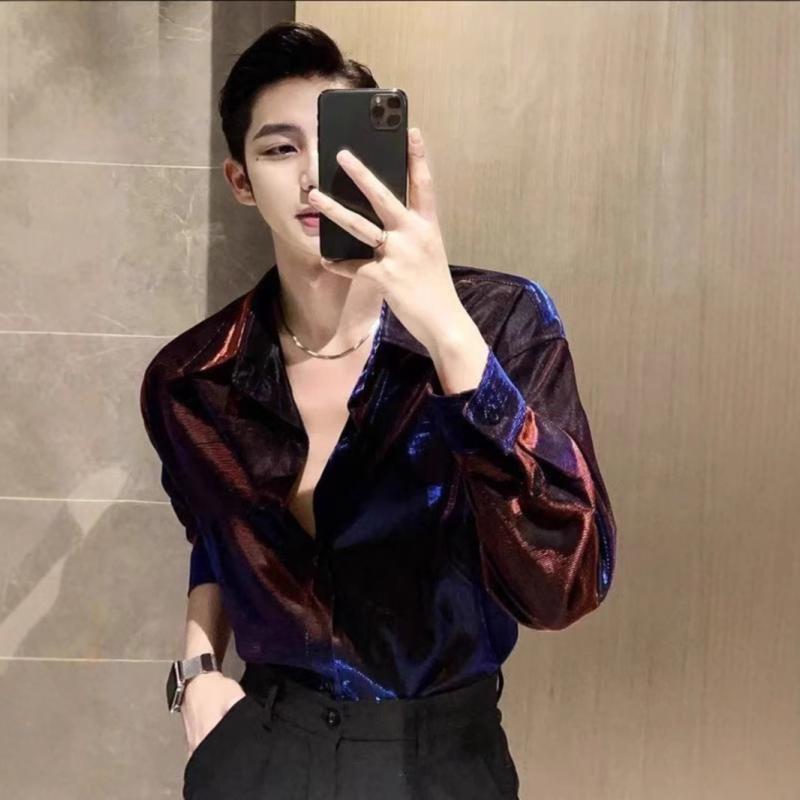 シャツ メンズ 男性用 長袖シャツ ポリエステル 普段使い ルーズ レトロ 開襟シャツ 春秋