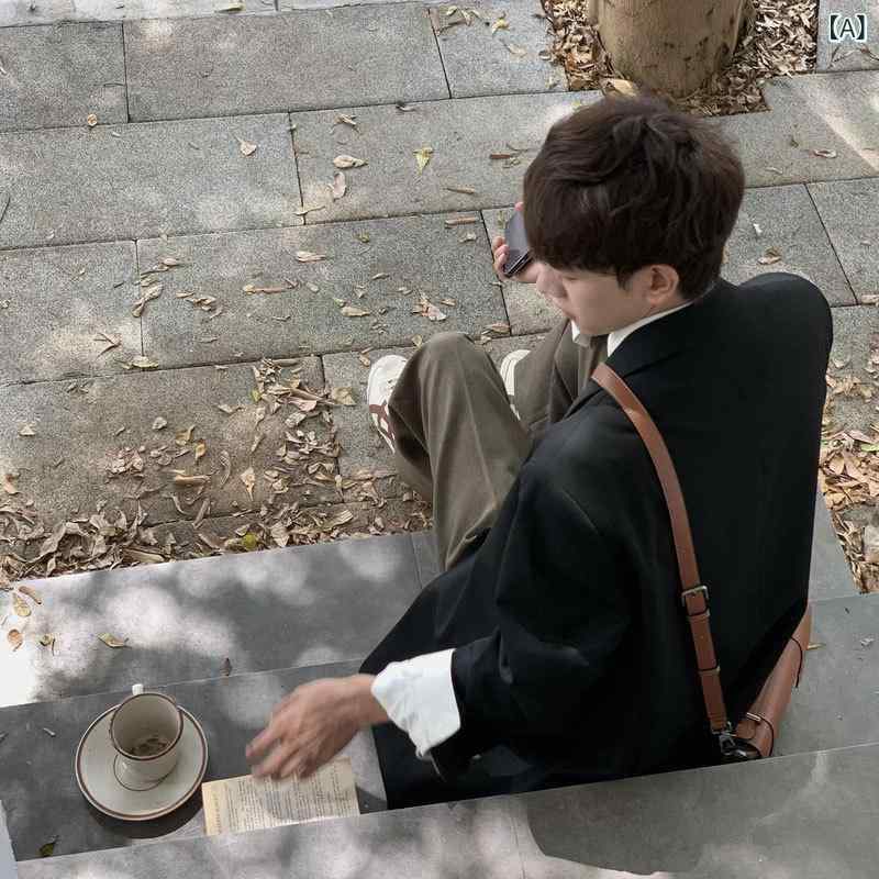 メンズ スーツ テーラードジャケット 男性用 カジュアル フォーマル レトロ感 秋冬 焦糖色 ポリエステル