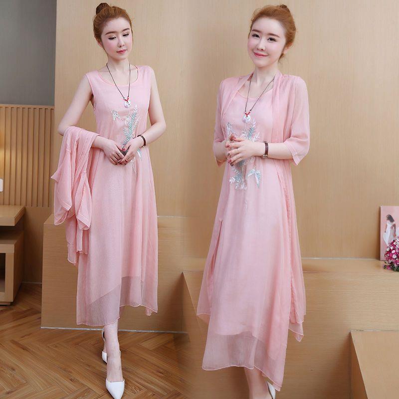 ワンピース レディース 大きいサイズ 民族風 春夏 半袖 チャイナドレス風 ロングワンピース セットアッ..