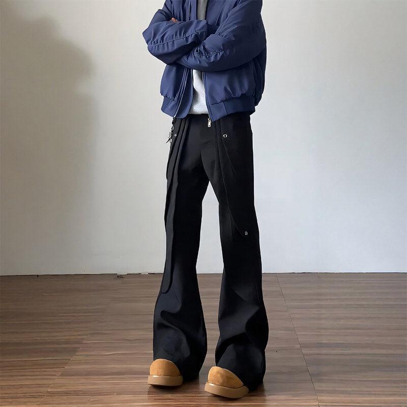 パンツ 男性用 ストレートパンツ ウェーブデザイン ドレープ感 高級感 ワークパンツ ブラック ポリエス..