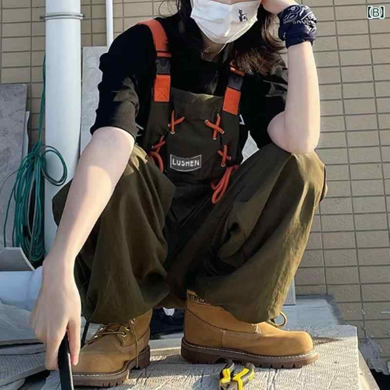 オーバーオール 男性用 ゆったり 9分丈パンツ ミリタリー ワークパンツ 綿混紡 ブラック カーキ ベージュ 春夏