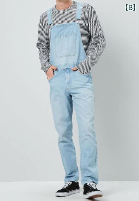 ジーンズ メンズ 男性用 デニム オーバーオール サロペット ロングパンツ ズボン ストレート 春秋 カジュアル 普段使い