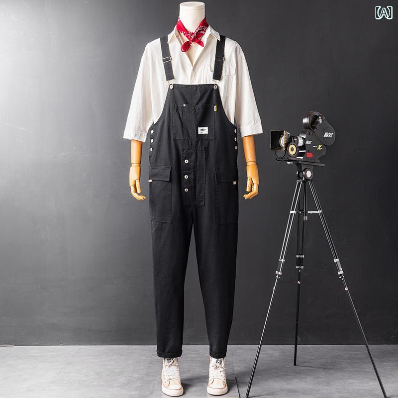 オーバーオール 男性用 ワークパンツ ゆったり ストレート カーゴパンツ カジュアルパンツ 春夏 秋冬 ブラック レッド オレンジ カーキ グリーン ブルー パープル ポリエステル