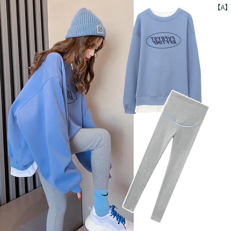 マタニティウェア レディース スウェット セットアップ 秋冬 韓国風 トップス ワンピース 授乳服 部屋着 ルームウェア コットン 長袖 伸縮性