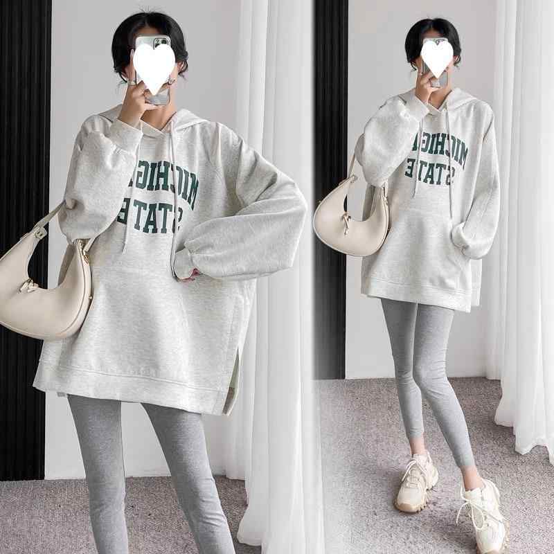 マタニティウェア セットアップ 春秋 長袖パーカー ゆったり トップス 7分丈パンツ 秋冬 2点セット 部..