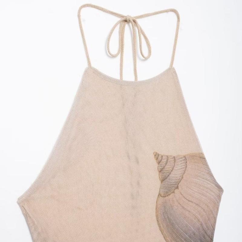 ワンピース レディース 貝殻柄 Aライン ノースリーブ ロングワンピース ポリエステル 街頭風 欧美風 ゆ..