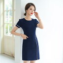 ワンピース レディース 半袖 ひざ丈 ブラック ブルー ポリエステル 通勤 OL オフィス Aライン フェミニン エレガント 切り替え 幾何学柄(x2)