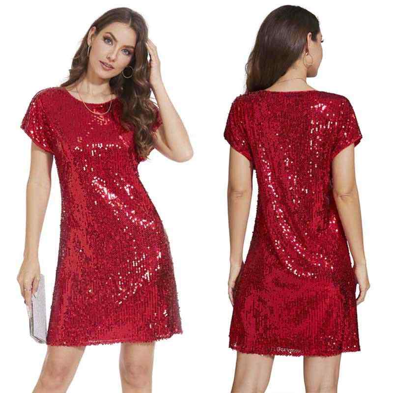 ワンピース レディース A字スカート ミニ丈 膝上丈 ポリエステル 無地 ブラック レッド シルバー 半袖 ..