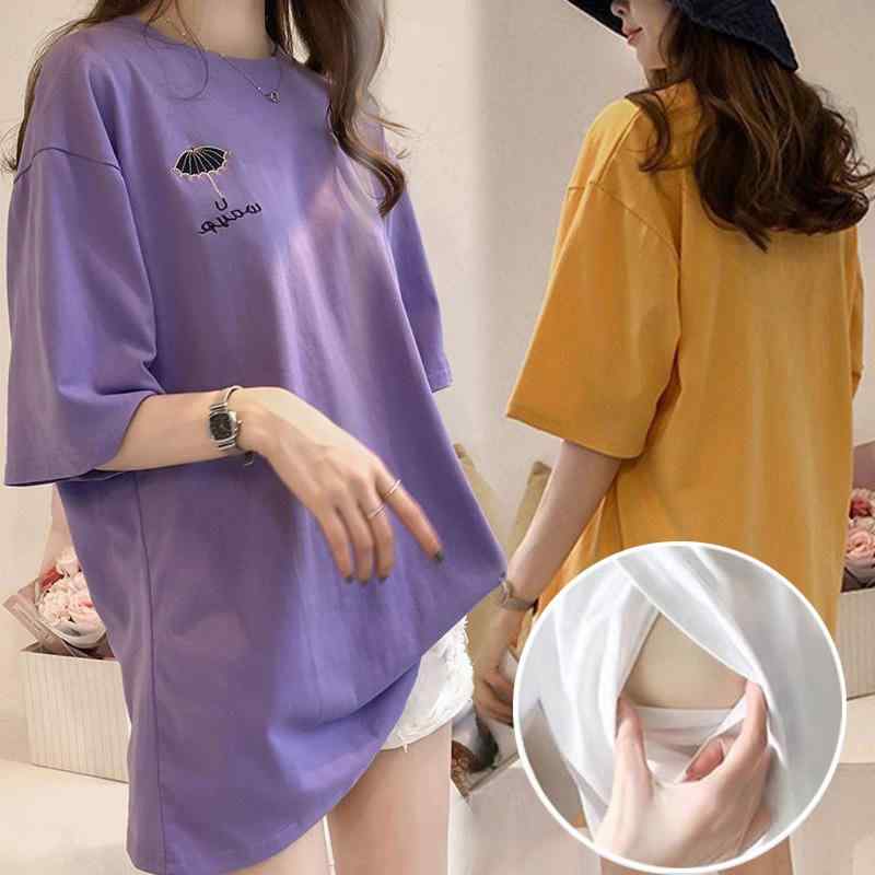 マタニティTシャツ 授乳服 半袖 Tシャツ ワンピース チュニック カットソー 妊婦服 トップス ゆったり ..