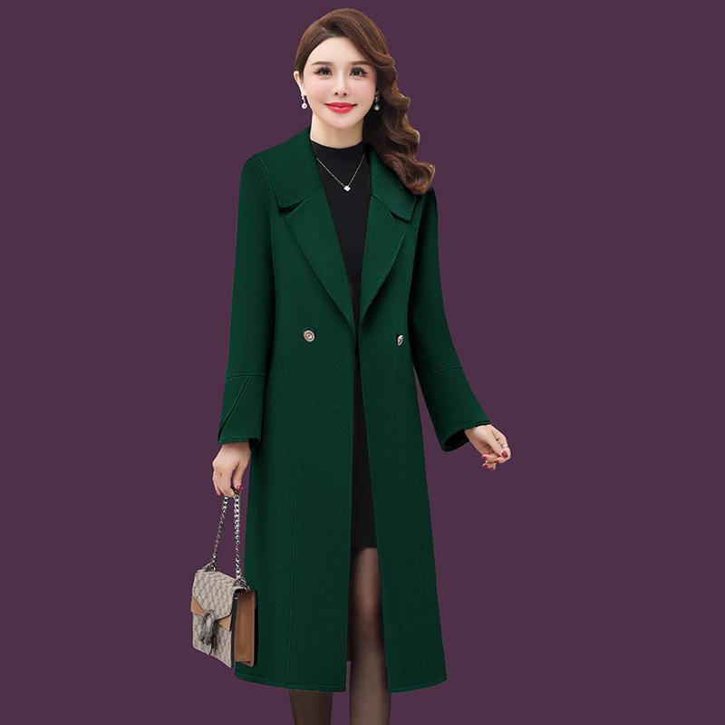 コート レディース ママ ミドル丈 ロング丈 ウール ポリエステル 秋冬 厚手 無地 スーツ襟 長袖 ポケット付き ベルト付き カーキ ワインレッド グリーン ...