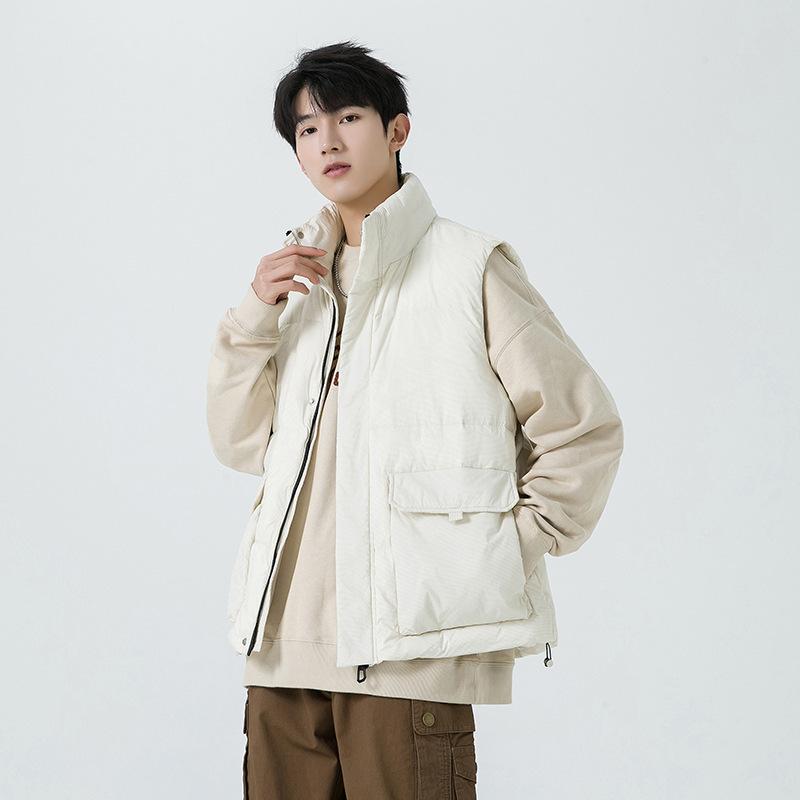 ダウンベスト 男性用 立ち襟 チョッキ ワークウェア ベスト 秋冬 ファッション 普段使い 無地 ルーズフィット ナイロン 防寒