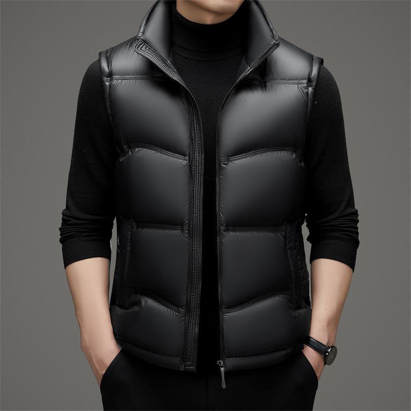 ダウンベスト メンズ 男性用 秋冬 立襟 防寒 暖かい 上着 羽毛 チョッキ アウター ブラック