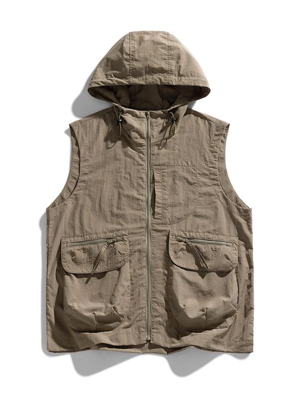 ベスト 男性用 キャンプ ハイキング アウトドア 撥水 無袖 チョッキ ゆったりサイズ カーキ ブラック ..