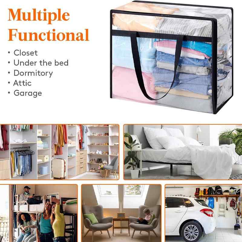 布団収納袋 衣類収納袋 透明 PVC ランドリーバッグ 整理用 40L 丈夫 持ち手付き クローゼット収納 引っ越し 整理 大容量 毛布 羽毛布団 おもちゃ