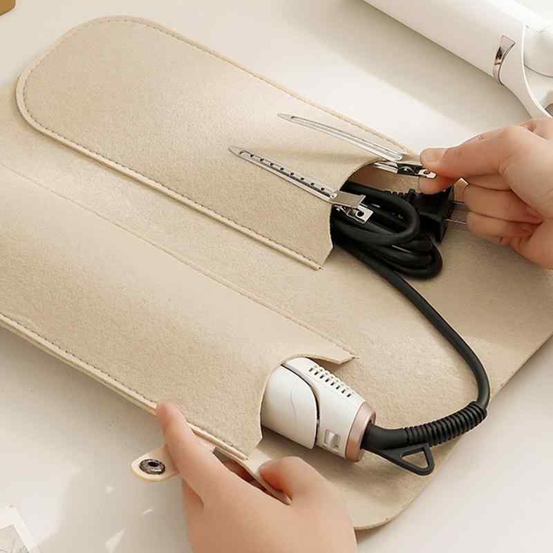 ヘアアイロン 収納ケース レディース メンズ 兼用 旅行用 ポーチ 持ち運び 便利 多用途 毛毡 絶縁性 断熱性 ホワイト ブルー ピンク系